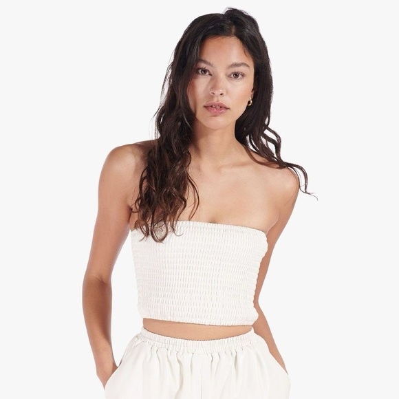 STAUD Davis Vegan Leather Bandeau Top In Ivory White Sz. Small - DAMAGED! - - Picture 1 of 16